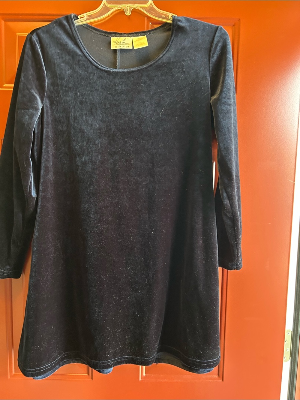 Kathie Lee Collection Blue Velvet Long-Sleeve Swing Dress